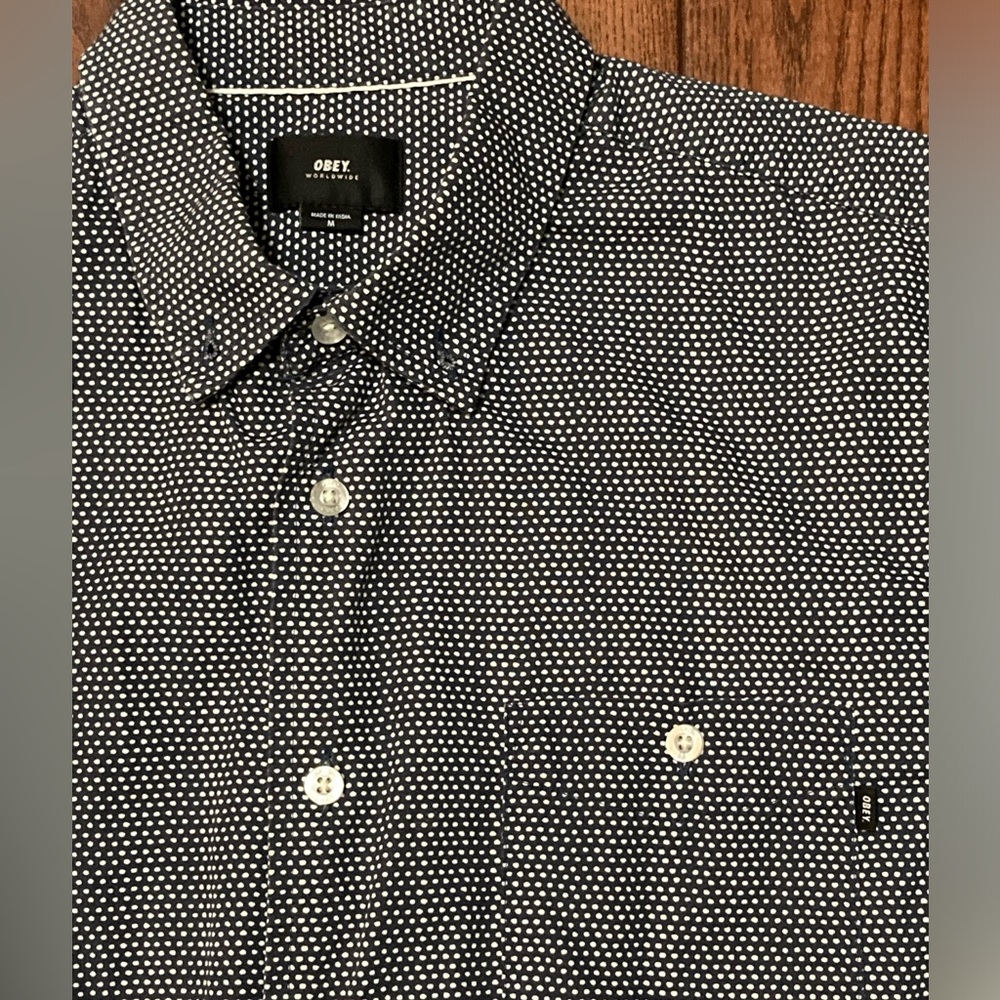 Obey - Short Sleeve Button Up - Medium - Navy / White